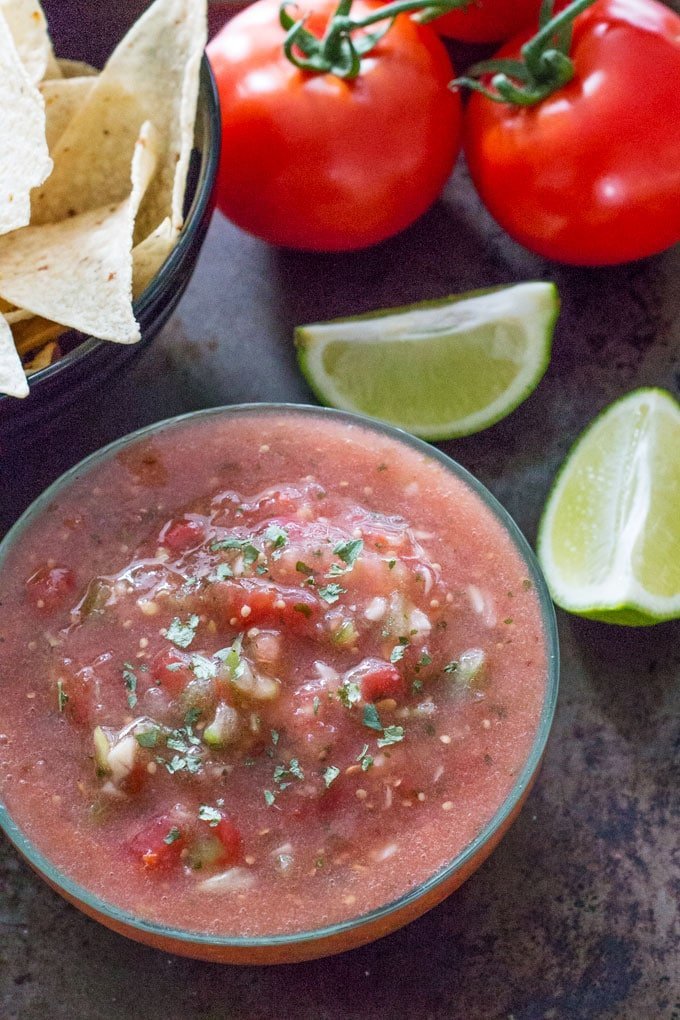 This raw, easy small batch tomatillo tomato salsa can be made in minutes with little fuss and almost no clean up.